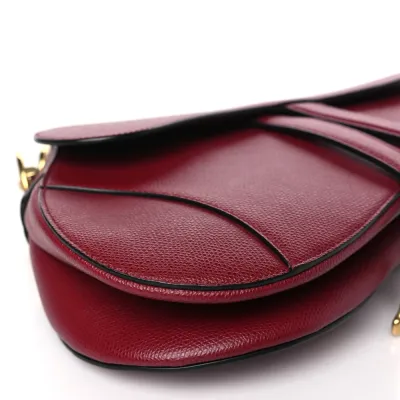 Dior Medium Saddle Bag Red Grained Calfskin Leather Brass Hardware