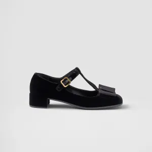 PRADA Velvet Black High Heels Shoes Mary Jane Shoes