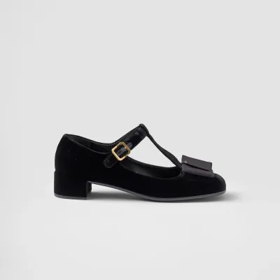 PRADA Velvet Black High Heels Shoes Mary Jane Shoes