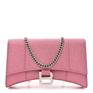 Balenciaga XS Hourglass Wallet On Chain Sweet Pink Sparkling Fabric Silver Hardware