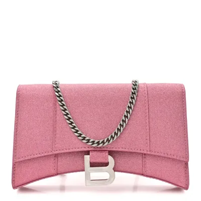 Balenciaga XS Hourglass Wallet On Chain Sweet Pink Sparkling Fabric Silver Hardware