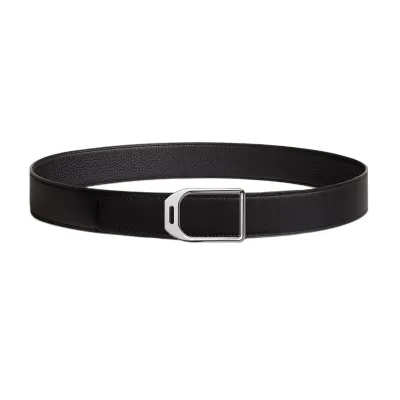 Hermès Men' s Jockey Buckle Reversible Belt In Brown/Black/Etoupe/Coffee/Blue Grained And Smooth Calfskin With Silver Hardware 38mm