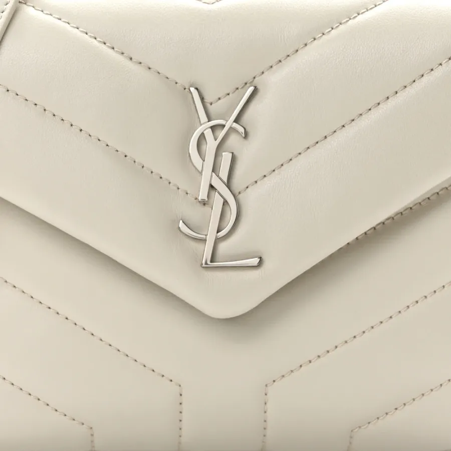 Saint Laurent Mini Loulou Crossbody Bag Crema Soft Y-Quilted Monogram Calfskin Leather Silver Hardware