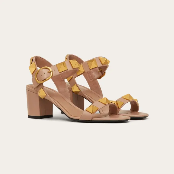 VALENTINO Rivet calfskin platform sandals (heel height 6cm)