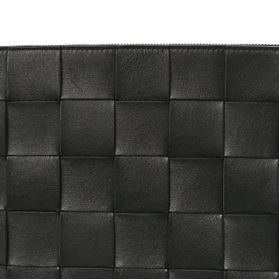 Bottega Veneta Maxi Intrecciato Large Cassette Flat Zip Pouch Black Nappa Leather