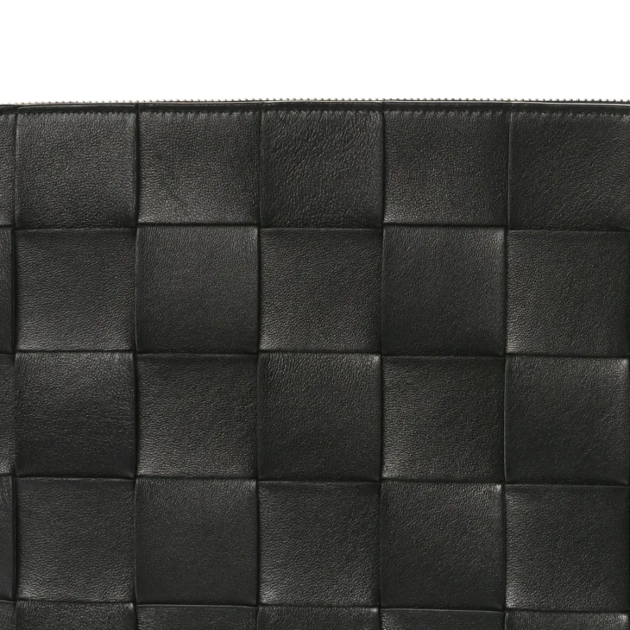 Bottega Veneta Maxi Intrecciato Large Cassette Flat Zip Pouch Black Nappa Leather