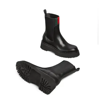 Gucci black webbing woven short boots
