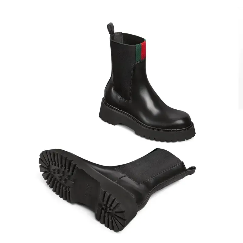Gucci black webbing woven short boots
