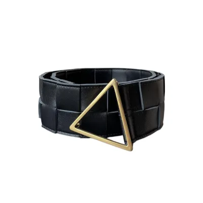 Bottega Veneta Women's Triangle Buckle Maxi Intrecciato Belt In Black/Coffee/Blue/White Calfskin With Gold/Silver Hardware 60mm