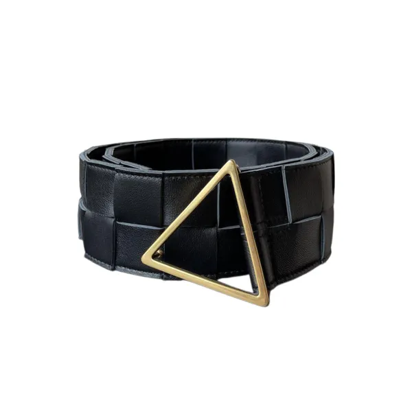Bottega Veneta Women's Triangle Buckle Maxi Intrecciato Belt In Black/Coffee/Blue/White Calfskin With Gold/Silver Hardware 60mm - Image 2