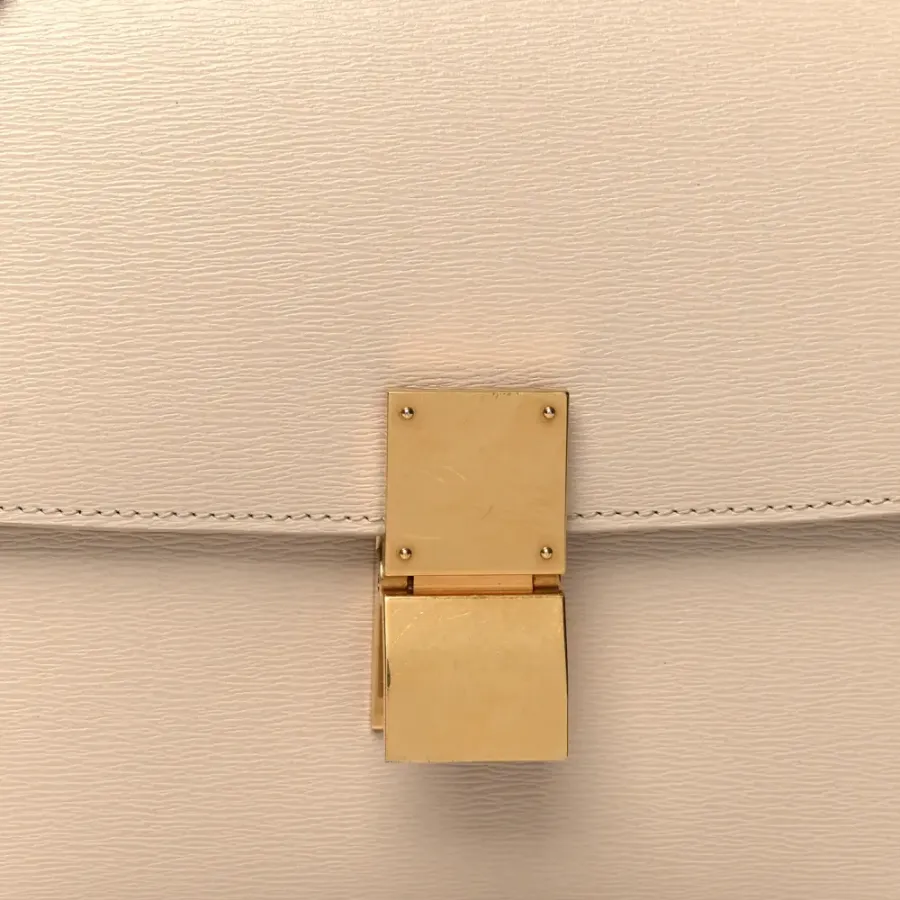 Celine Medium Classic Box Flap Bag Powder Liege Calfskin Leather Gold Hardware