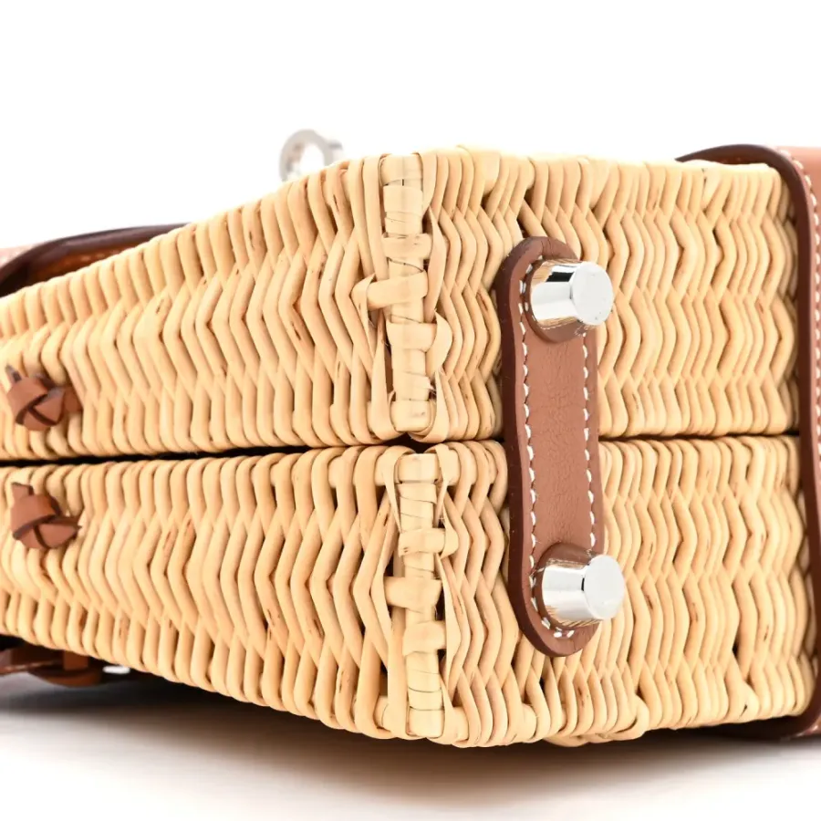 Hermès Picnic Mini Kelly 20 Naturel/Brown Wicker & Swift Leather Palladium Silver Hardware