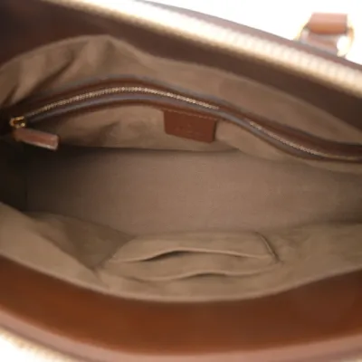 Gucci Medium Zip Top Tote Beige GG Supreme Monogram Canvas Gold Hardware