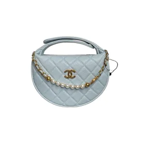 Chanel Pearl Handle hula hoop handbag Blue/purple/pink/white/black granular cowhide crossbody bag