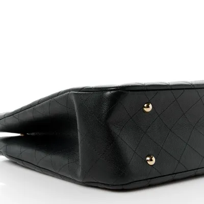 Chanel Shopping Tote Large Black Quilted Caviar Leather Light Gold Hardware