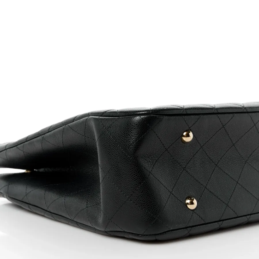 Chanel Shopping Tote Large Black Quilted Caviar Leather Light Gold Hardware