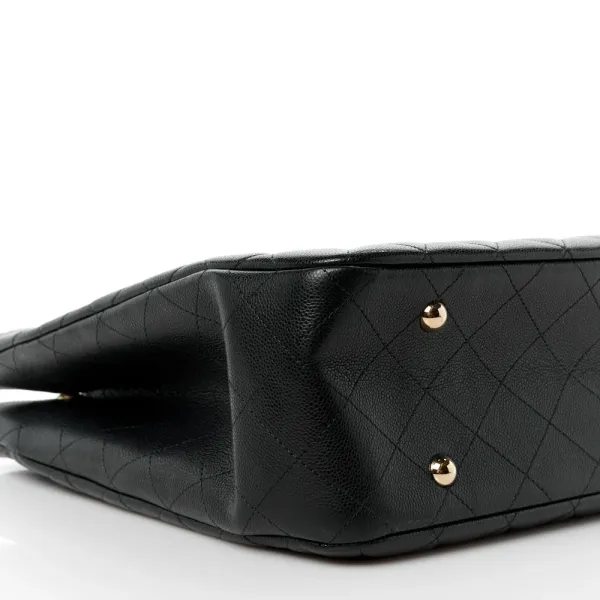 Chanel Shopping Tote Large Black Quilted Caviar Leather Light Gold Hardware - Image 4