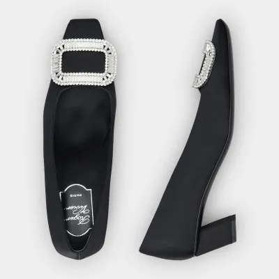 Roger Vivier Belle Vivier Pumps High Heels In Black Satin With Crystal Buckle (Heel Height 4.5cm)