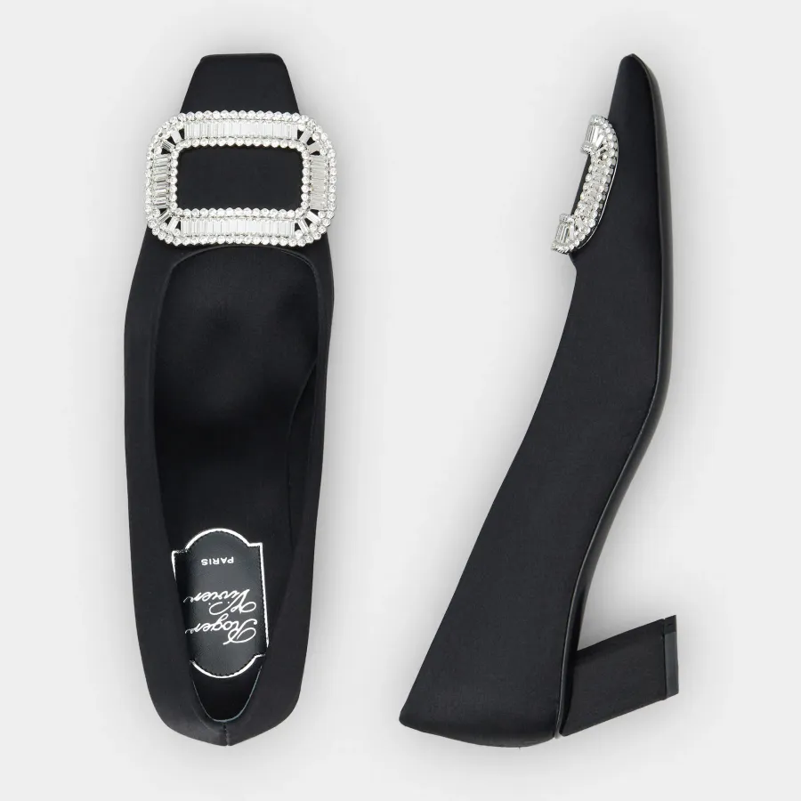 Roger Vivier Belle Vivier Pumps High Heels In Black Satin With Crystal Buckle (Heel Height 4.5cm)