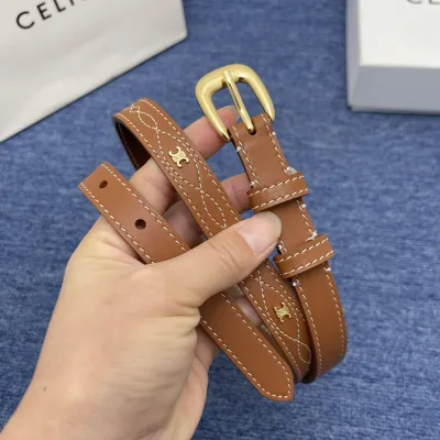 Celine Belt In Brown/Black Calfskin With Gold Hardware 20mm