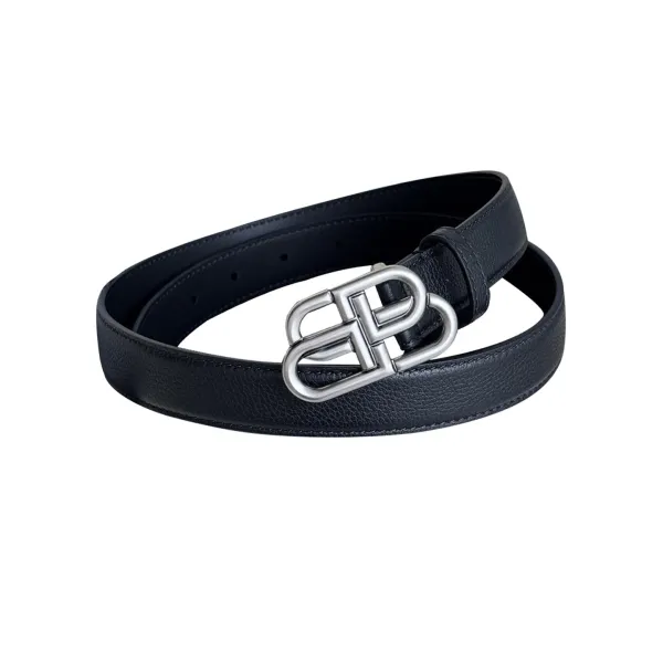 Balenciaga Women's BB Thin Belt In Black Grained Calfskin With Aged-Gold/Silver/Matte Black Hardware 25mm