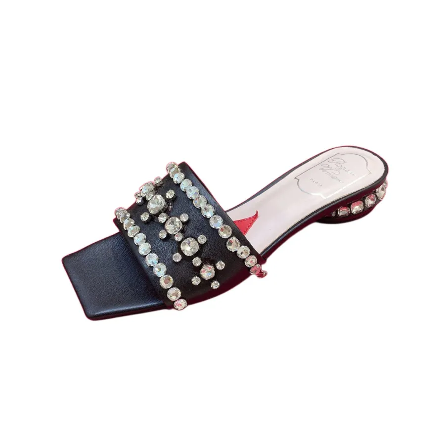 Roger Vivier Jewel Heels Sandals In Black/White Leather With Crystals (Heel Height 2.5cm)