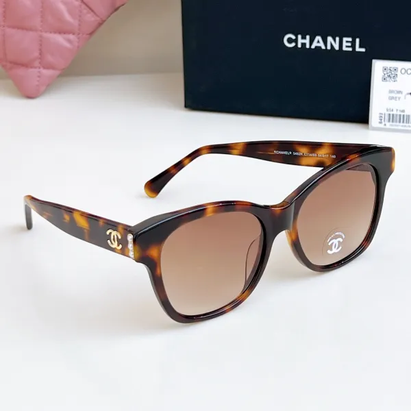 CHANEL square frame pearl glasses leopard-print black color SIZE 54-17-140 - Image 3