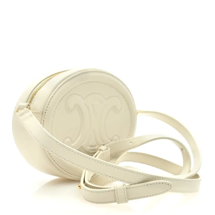 Celine Small Triomphe Oval Crossbody Purse Tan Triomphe Smooth Calfskin Leather Cuir Gold Hardware