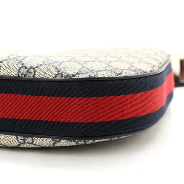 Gucci Large Web Attache Shoulder Bag Beige/Blue GG Supreme Monogram Canvas & Textured Calfskin Leather Silver Hardware - Image 4