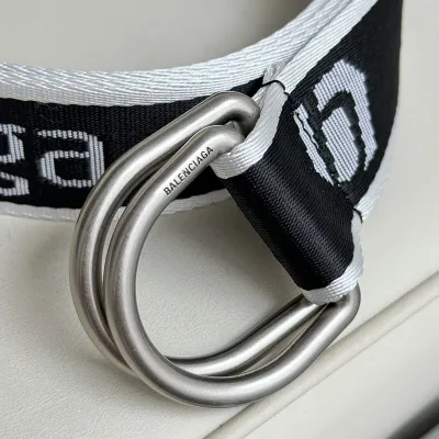Balenciaga Men's D Ring Adjustable Belt In Balenciaga Black/White/Grey Webbing With Silver Hardware 40mm