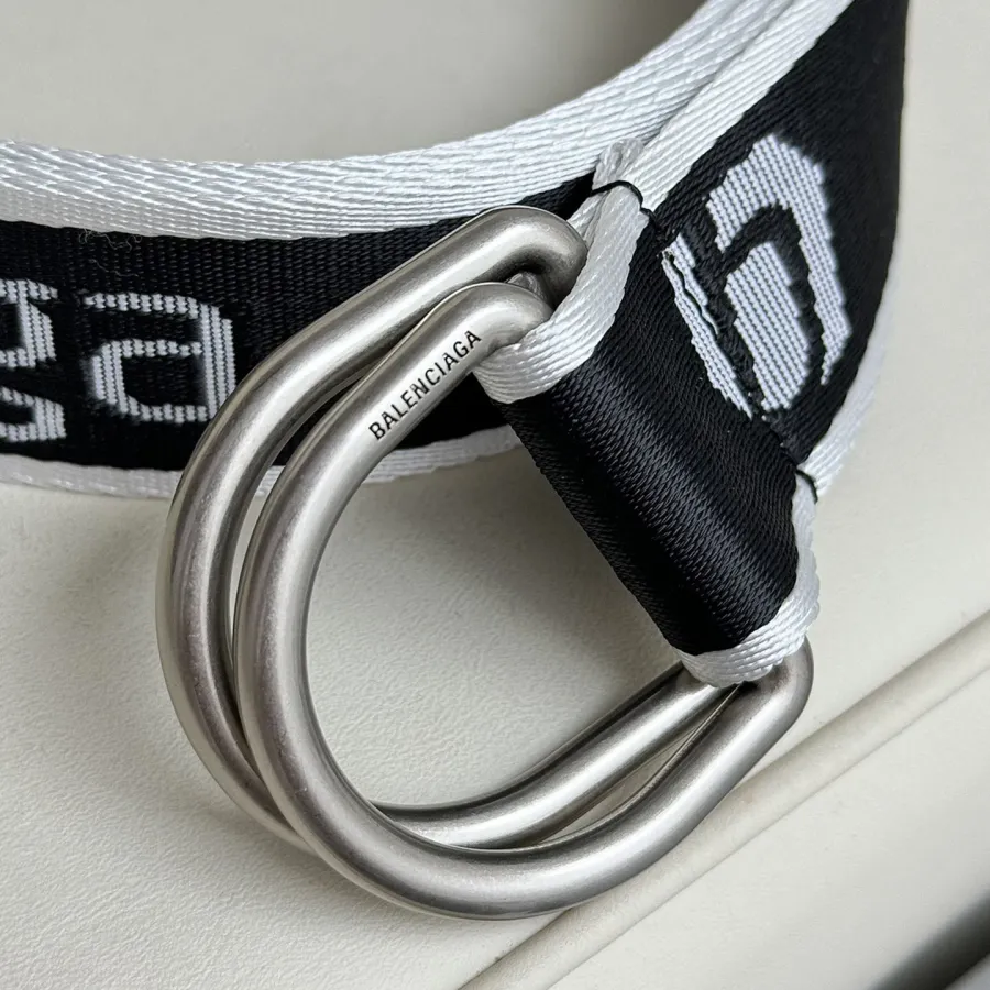 Balenciaga Men's D Ring Adjustable Belt In Balenciaga Black/White/Grey Webbing With Silver Hardware 40mm