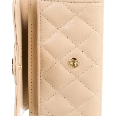 Chanel Small Interlocking CC Logo Wallet Neutrals Grained Calfskin Leather Gold Hardware