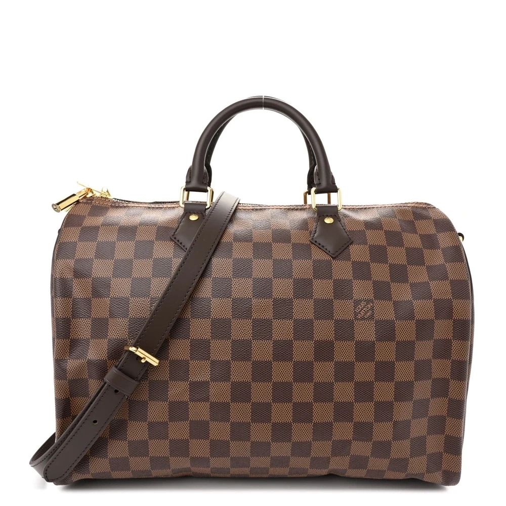 Louis Vuitton Speedy Bandouliere 35 em Canvas Damier Ebene com Hardware Dourado