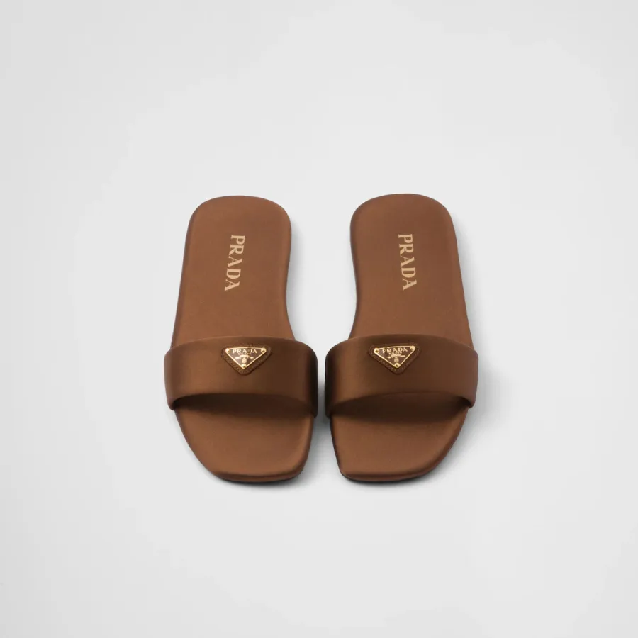 PRADA Tobacco satin slippers