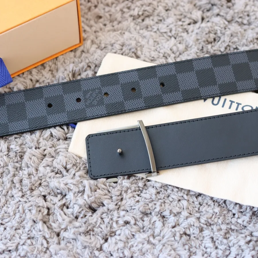 Louis Vuitton Men's Initiales Reversible Belt In Black/Grey/Brown Monogram And Damier Canvas With Silver/Black Hardware 40mm