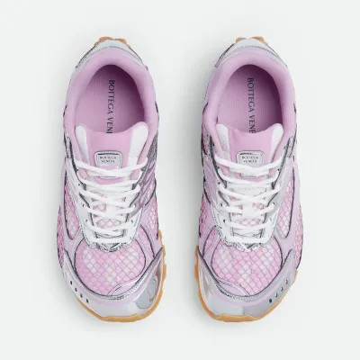 Bottega Veneta Orbit Sneakers In Silver/Pink Technical Fabric And Mesh Lace-Up Sneaker