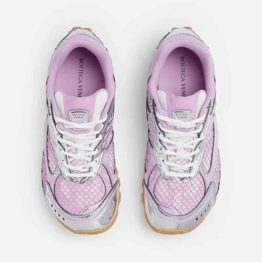 Bottega Veneta Orbit Sneakers In Silver/Pink Technical Fabric And Mesh Lace-Up Sneaker