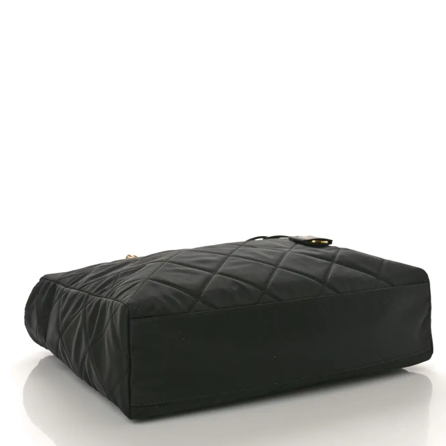 Prada Large Impuntu Triangle Stitched Re-Edition 1995 Chaine Shoulder Bag Black Re-Nylon & Saffiano Leather