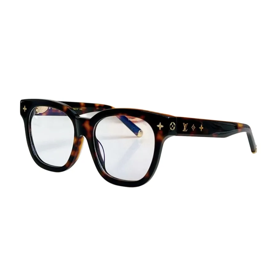 Louis Vuitton square frame glasses black/black gold/leopard/leopard brown color Size 54-17-143