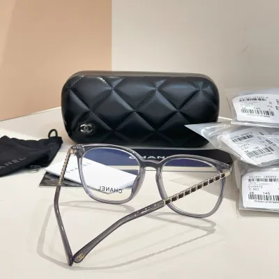 CHANEL transparent square frame glasses silver color size 53口19-145