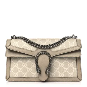 Gucci Small Rectangular Dionysus Shoulder Bag Beige / Mystic White / Oatmeal GG Supreme Monogram Canvas & Textured Dollar Calfskin Leather Aged Silver Hardware