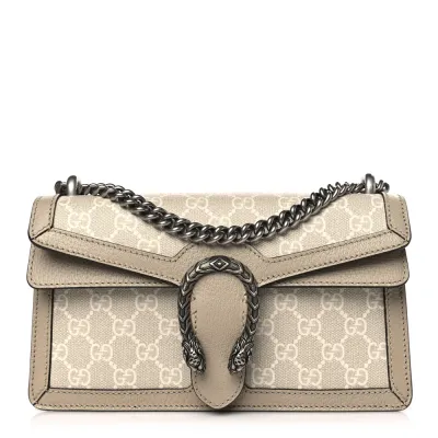 Gucci Small Rectangular Dionysus Shoulder Bag Beige / Mystic White / Oatmeal GG Supreme Monogram Canvas & Textured Dollar Calfskin Leather Aged Silver Hardware