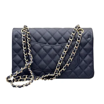 Chanel Double Flap Jumbo Blue Quilted Caviar Leather Gold Hardware