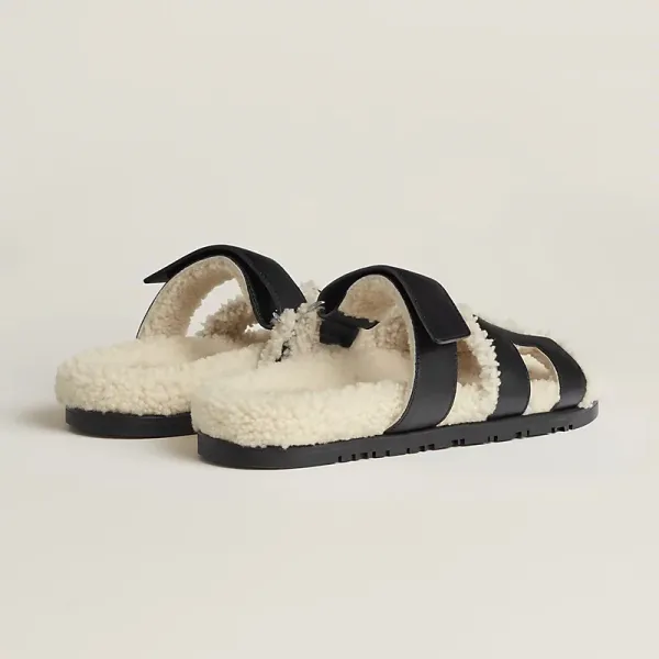 HERMES Chypre Black Wool of lamb Slippers - Image 3