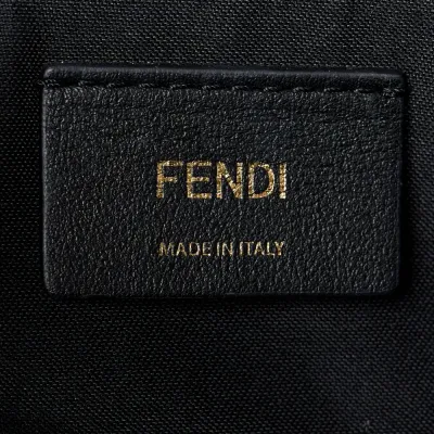 Fendi Medium Logo Embroidered By The Way Boston Bag Grezzo/Black Canvas & King Vitello Leather Gold Hardware