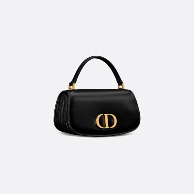 Dior Small 30 Montaigne Avenue Top Handle Bag In Black Ribbed Calfskin With Gold Hardware