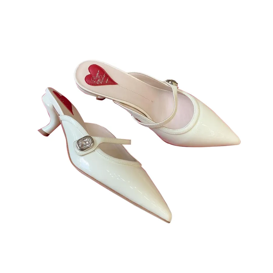 Roger Vivier Virgule Sandals In Black/White/Pink Leather (Heel Height 5.5cm)