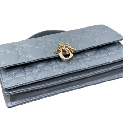 Dior My Dior Mini Top Handle Bag With Chain And Pearl In Blue Haze/Ice Blue/Beige/White/Chocolate/Black/Red/Rose des Vents/Pink/Stone Grey/Light Grey Cannage Lambskin With Gold Hardware