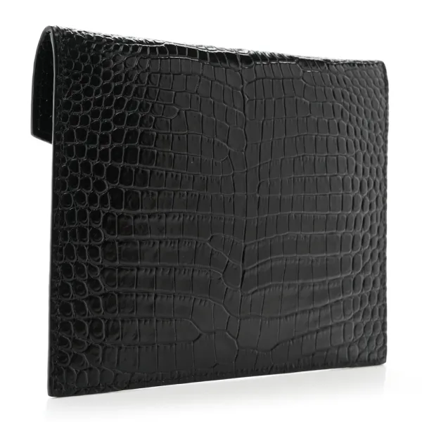 Saint Laurent Small Uptown Pouch Black Embossed Monogram Calfskin & Crocodile Leather Silver Hardware - Image 3