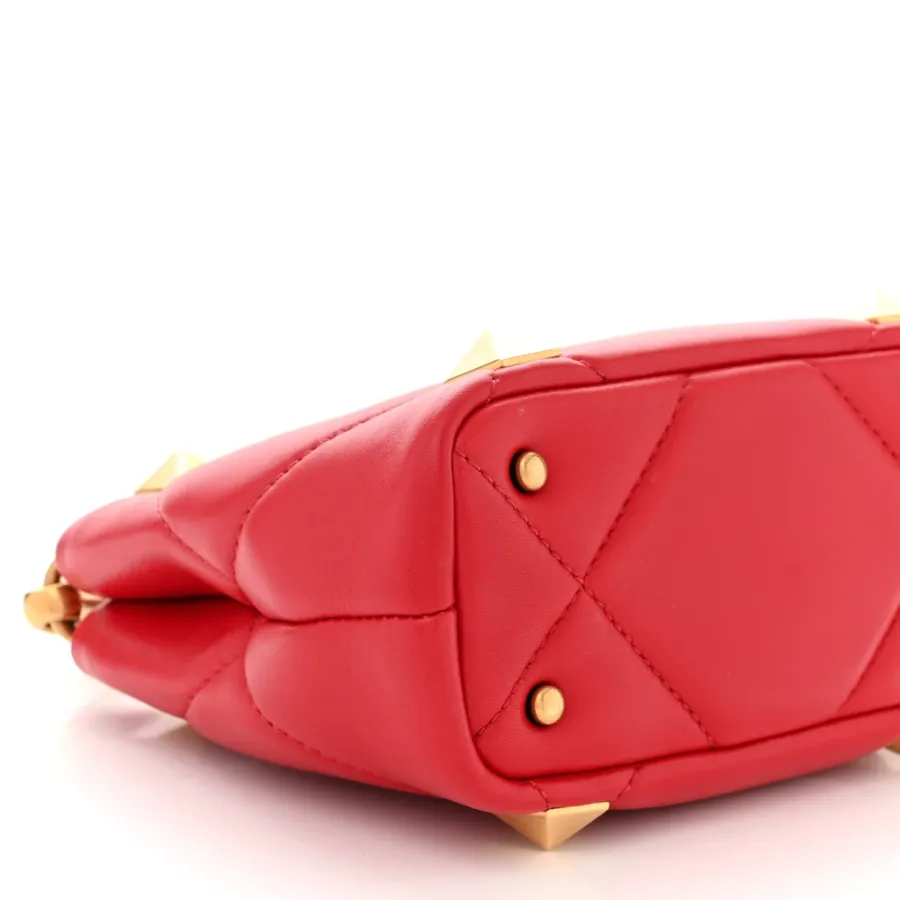 Valentino Garavani Small Roman Stud The Handle Bag Rouge Pur Nappa Leather Gold Hardware